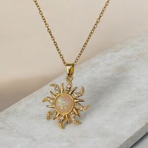 Sunburst Opal Pendant Necklace – Gold & Sparkle